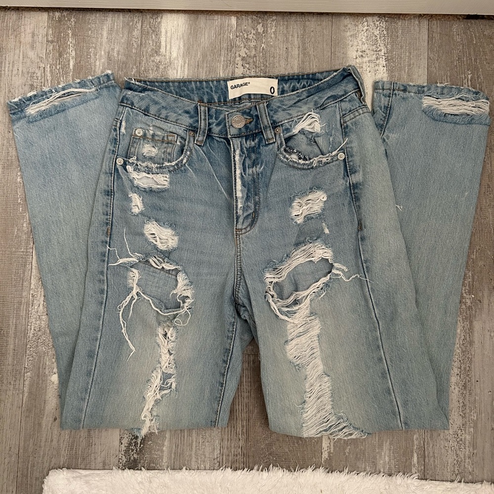 Garage distressed straight leg jeans